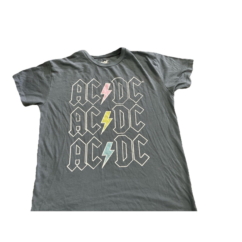 AC/DC T Shirt  L Gray Graphic Tee Lightning Bolt Logo Rock Band Short Sleeve
